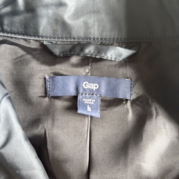 Gap Black Long Double Breasted Trench coat Raincoat Size Large - Picture 6 of 8